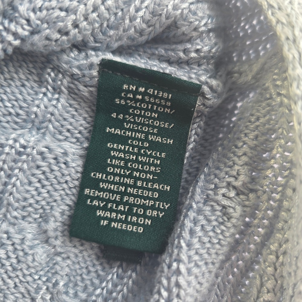 Lauren Ralph Lauren Blue Cable Knit Boat Neck Dolman Sweater S Cotton Viscose - Picture 4 of 7